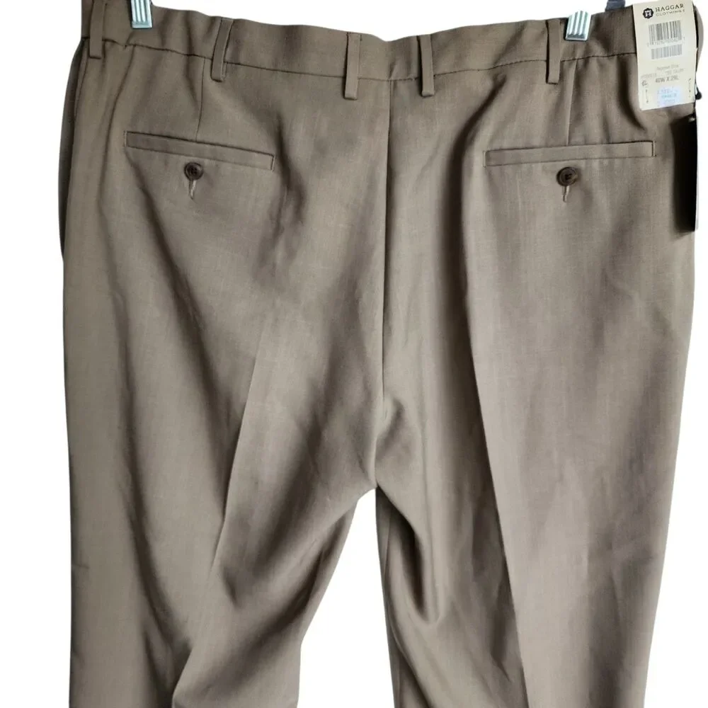 ​Haggar E-Clo Stria Dress Pants Men 40x29 Taupe Brown Classic Fit NWT Repreve